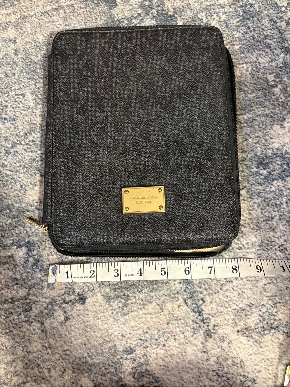 Michael Kors Black MK Monogram Zip-Around ipad case with Gold Plaque